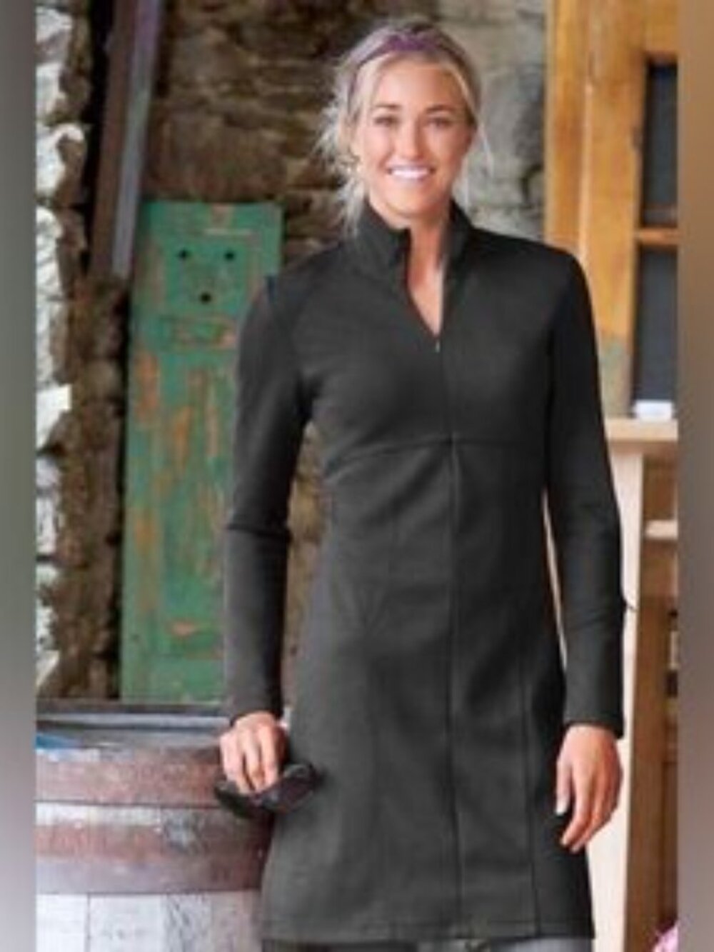 ATHLETA Cassidy Ponte Knit 1/2 Zip Long Sleeve Dress‎ Black Womens M / T